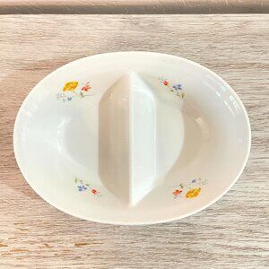 Hearthside Bake N Serve Dish Poppy Garden Divided Baker 10" White Flowers